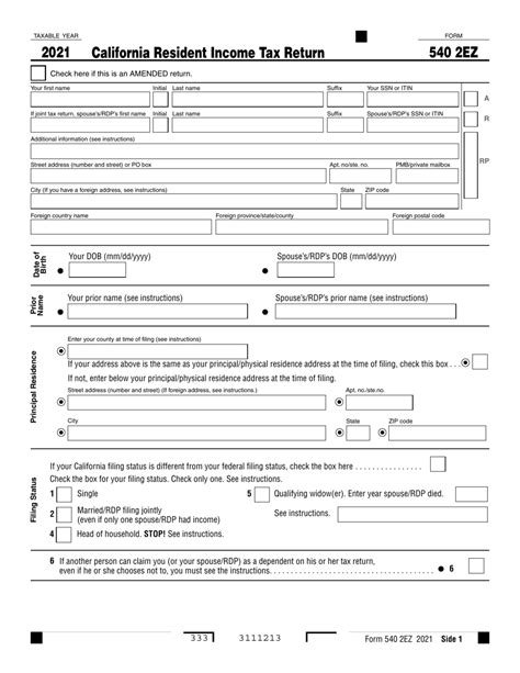 Form 540 2ez 2021 Fill Out Sign Online And Download Fillable Pdf