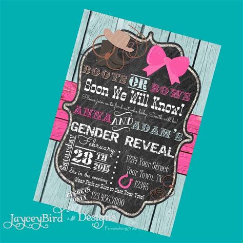 Personalized Boots Or Bows Gender Reveal Printable Party Baby Etsy