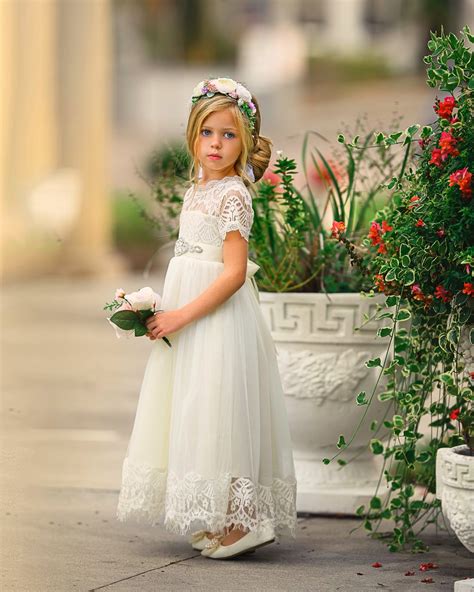 Lace Flower Girl Dress Ivory Rustic Flower Girl Dress Communion Dress