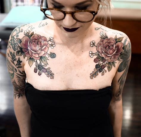 Floral And Berry Chest Tattoo Tattoos Chest Tattoos For Women Chest