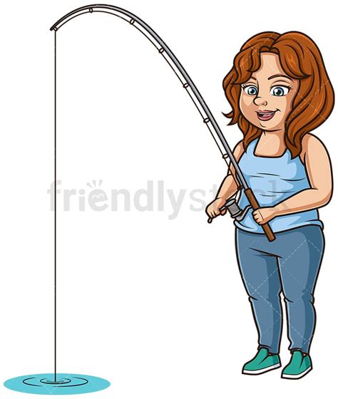 Chubby Woman Fishing Cartoon Clipart Vector Friendlystock