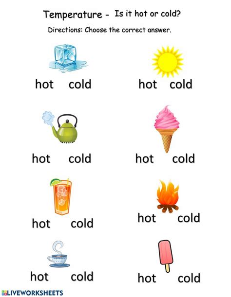 Hot Or Cold Temperature Online Worksheet For Grade 1 You Can Do The
