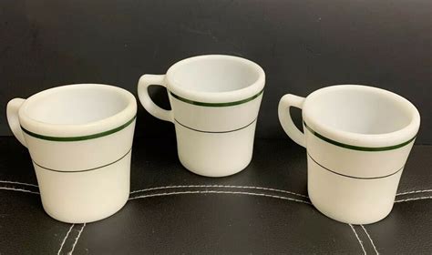 3 Pyrex White Restaurant Ware Coffee Cup Mug Green Bands Corning Usa 6