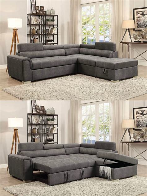 Grey Microfiber Sectional Sleeper Sofa With Storage Ottoman 600x798 