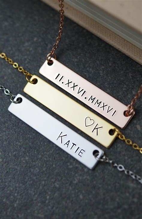 Personalized Name Bar Necklace From Earringsnation Roman Date Initial