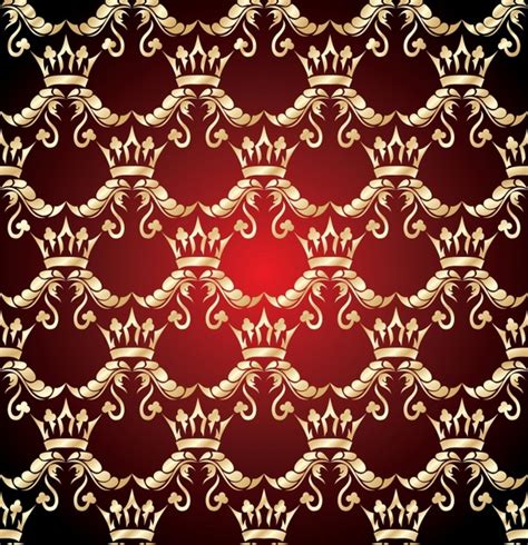 Royal Pattern Golden Crown Sketch Symmetric Seamless Repeating Vectors