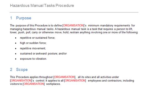 Procedure For Hazardous Manual Tasks Grcready