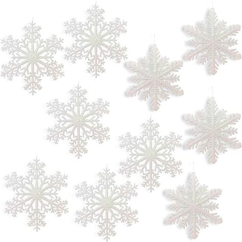 Large Snowflakes Set Of 10 White Glittered Snowflakes