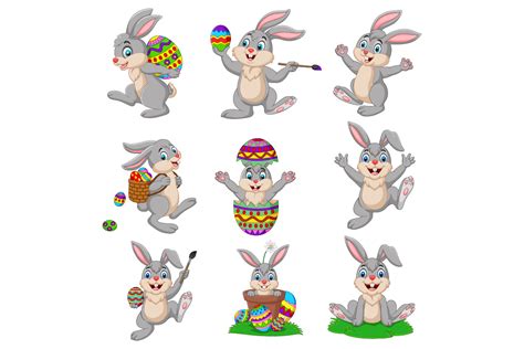 Set Of Nine Cartoon Easter Bunny Bundle Gráfico Por Tigatelusiji · Creative Fabrica