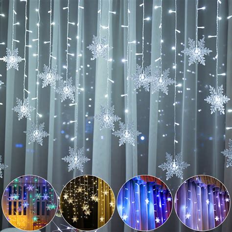 Meaddhome Outdoor Christmas Big Snowflake Led Curtain String Lights
