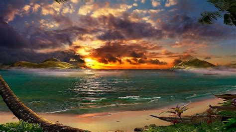 Free Download 1024x768 Tropical Island Beach Scenery Sunset Desktop