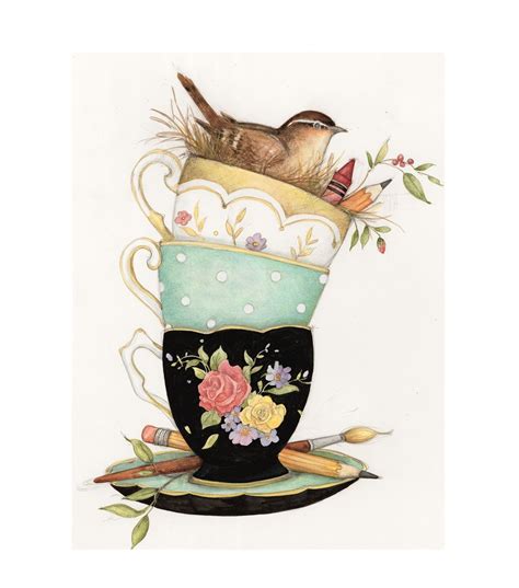 Susan Winget Medium Black Stacked Tea Cup Canvas Joann Jo Ann Tea