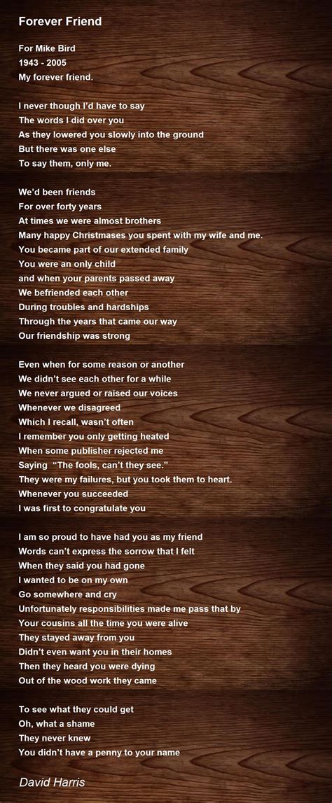 Forever Friend Poem by David Harris - Poem Hunter
