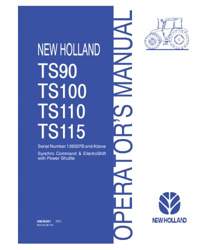 New Holland Ts90 Ts100 Ts110 Ts115 Tractor Operators Manual Heavy