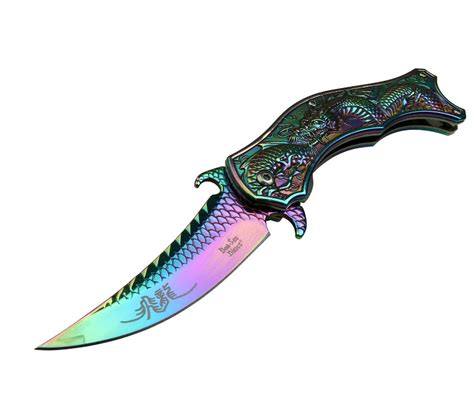 Dark Side Blades Dragon Scale Spring Assisted Knife Rainbow Edc Womens