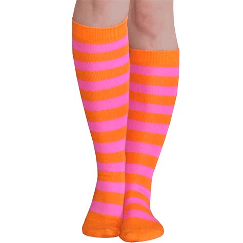 Orange And Neon Pink Striped Socks