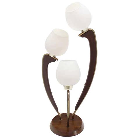 Brass And Walnut Two Frosted Glass Globes Table Lamp For Sale At 1stdibs