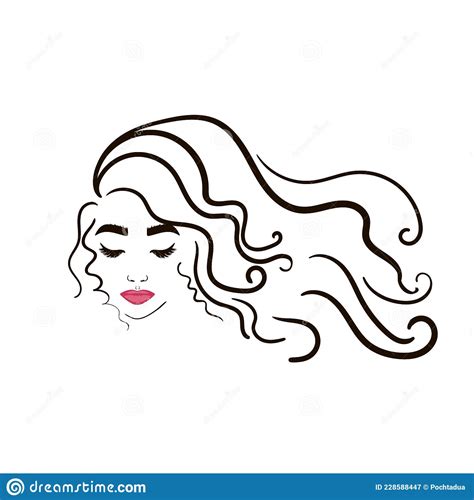 Illustration Face In White Background Beautiful Young Woman With Long