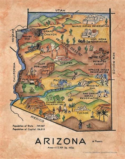 Travel Map Feature 161 Illustrated Map Of Arizona C