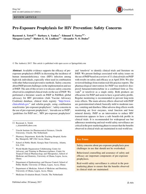 pdf pre exposure prophylaxis for hiv prevention safety concerns