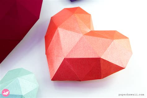3d Paper Heart Tutorial And Template Paper Kawaii