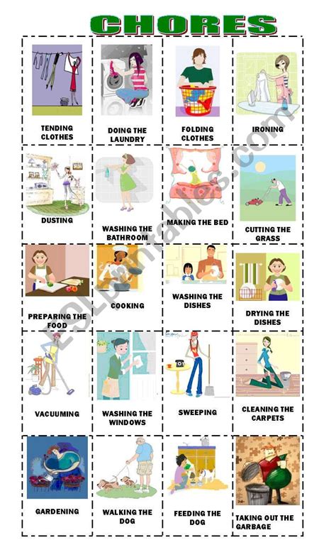 Chores In The House Present Progressive Flashcards Esl Worksheet By Ilona