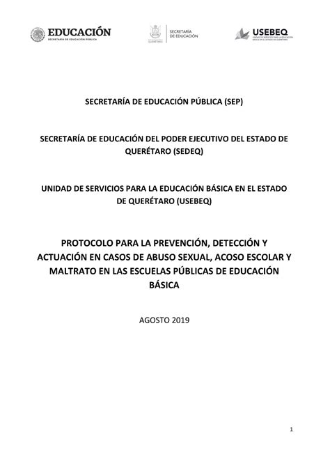 Protocolo AAM Agosto SECRETARÕA DE EDUCACIN PBLICA SEP SECRETARÕA DE EDUCACIN DEL