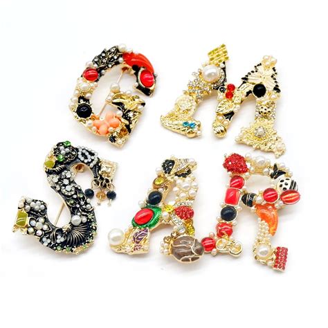 Wholesale Gold Plated Pearl Alphabet Letter Brooches Pins Women Buy
