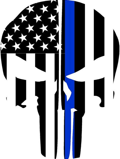 Thin Blue Line Flag Punisher Skull Reflective Rear Helmet Decal Police