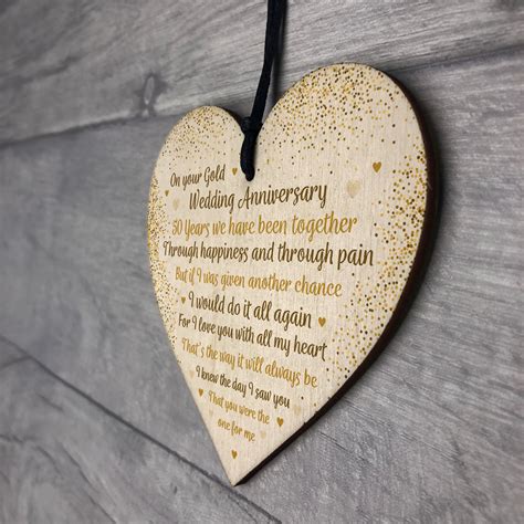 50th gold wedding anniversary t for husband wife wooden heart