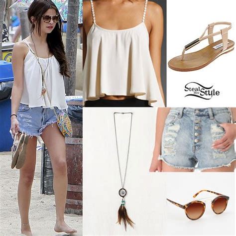 Selena Gomez White Tank And Shorts Outfit Steal Her Style