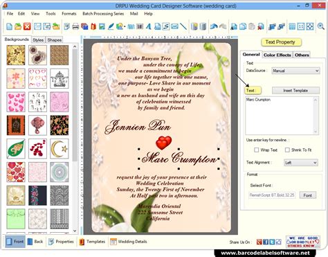 Celebrate a wedding, birthday, anniversary, or graduation. Wedding Card Maker Software designs printable wedding invitation cards