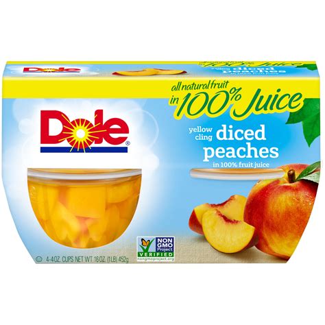 Dole Fruit Bowls Yellow Cling Diced Peaches In 100 Fruit Juice 4 Oz