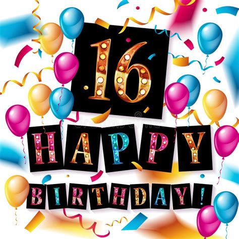 16th Birthday Celebration With Color Balloons Stock Illustration