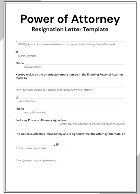 Printable Power Of Attorney Resignation Letter Template Printables Images And Photos Finder