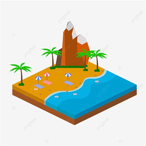 2 5d sandy beach vector png elementwith tree and hill 2 5d hill isolated png and vector with