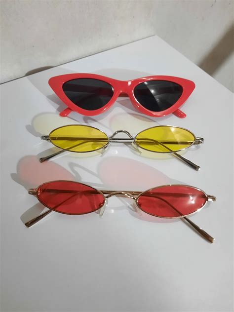 shades sunglasses sunnies retro cat eye yellow red tint on carousell
