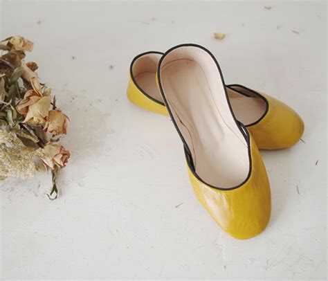 Leather And Suede Ballet Flats By Thewhiteribbon Yellow Ballet Flats