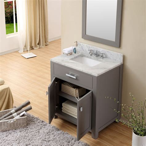 30 Cashmere Grey Single Sink Bathroom Vanity With Carrara White Marble Top