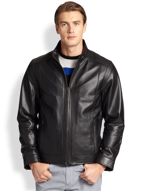 Saks Fifth Avenue Lightweight Leather Bomber Jacket In Black For Men Lyst