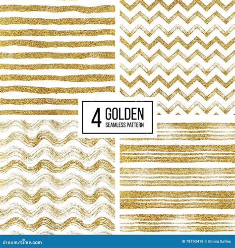 Set Of Seamless Pattern Gold Glitter Stripes Zigzag Chevron Wavy