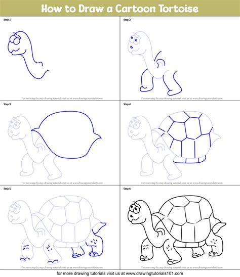 How To Draw A Cartoon Tortoise Printable Step By Step Drawing Sheet
