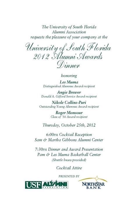 A scholarship application letter serves as your introduction to a committee or individual offering a scholarship opportunity. scholarship Awards Invitation | USF Alumni - 2012 Alumni Awards Dinner | Alumni, University of ...