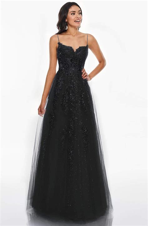 Rachel Allan Prom 7207 Beaded Lace Applique Corset Gown Black Prom