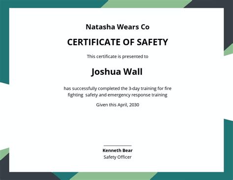 Safety Recognition Certificate Template Templates Exa