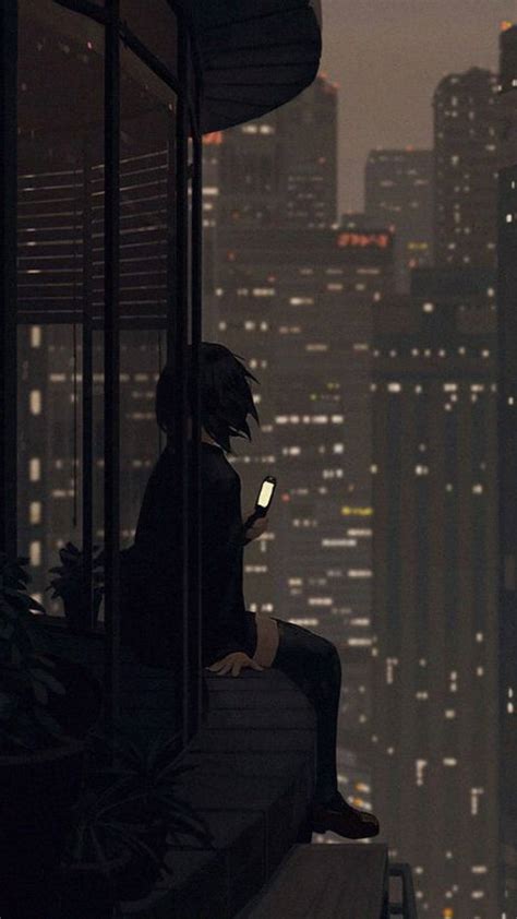 Download Aesthetic Sad Anime Girl City Lights Wallpaper
