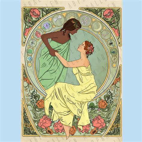 Digital Download Art Nouveau Lesbian Lovers Print Etsy