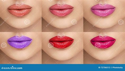 Collection Lipsticks Female Lips With Different Colors Of Lipstick A Collage Of Six Female