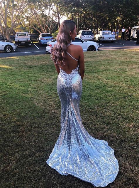 Sexy Silver Sequins Mermaid Prom Dresses Spaghetti Straps