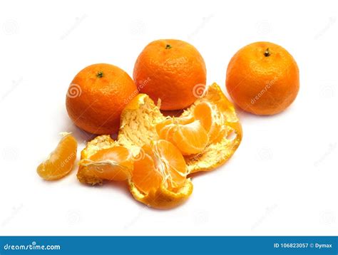 Ripe Mandarins And Slices With Peel Isolated On White Background